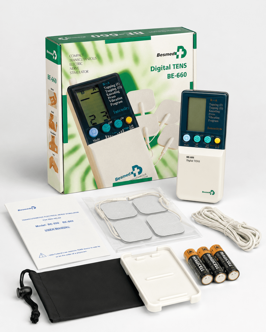 Besmed Digital TENS BE-660 device view available at Pak Care Surgicals