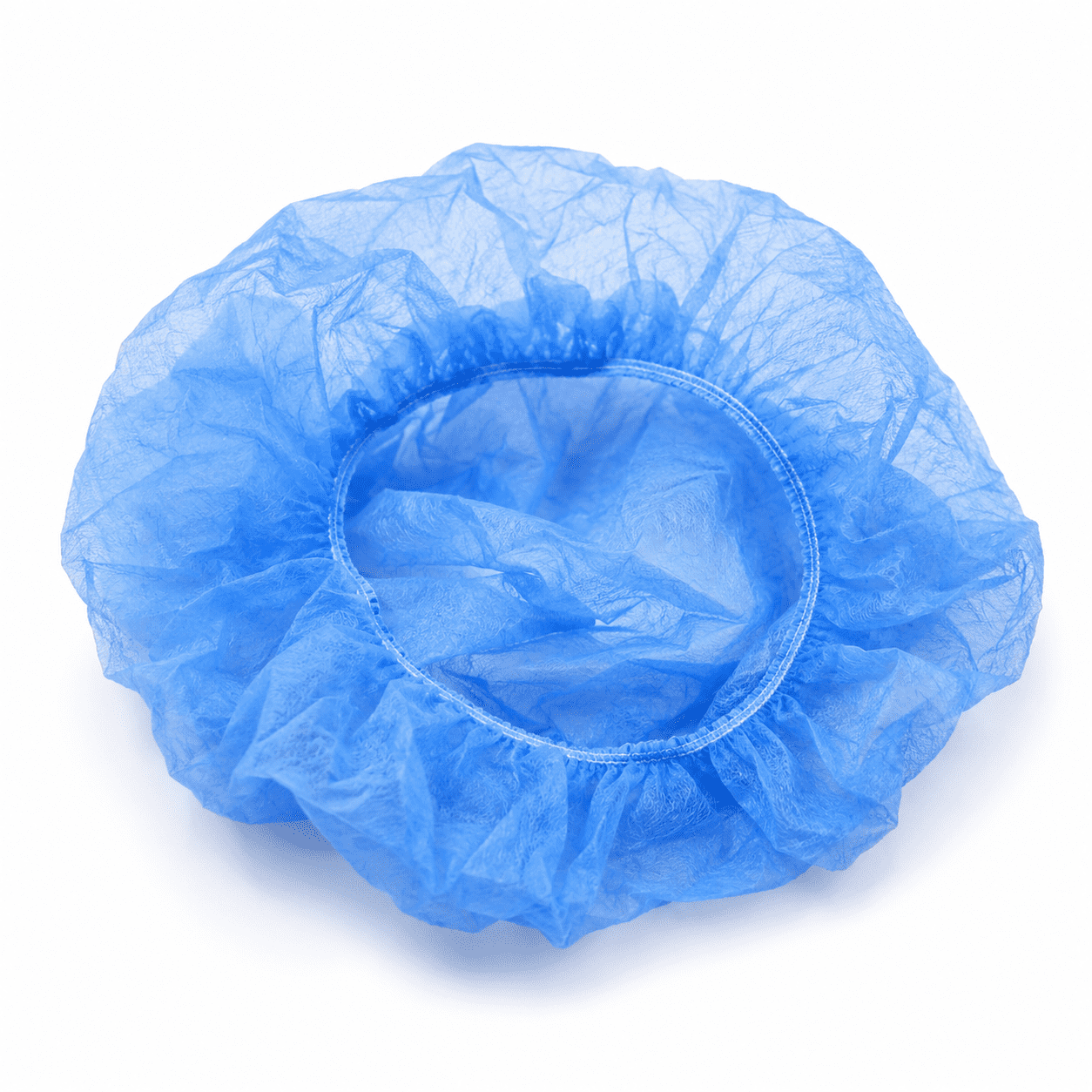 Blue disposable bouffant cap detail view available at Pak Care Surgicals