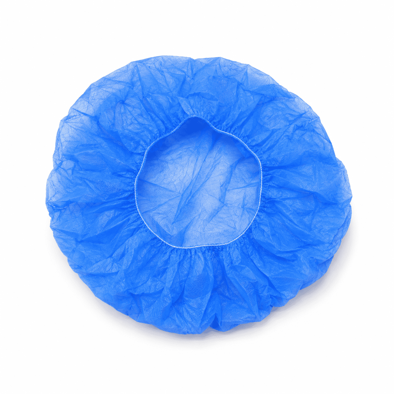 Blue disposable bouffant cap complete product view available at Pak Care Surgicals