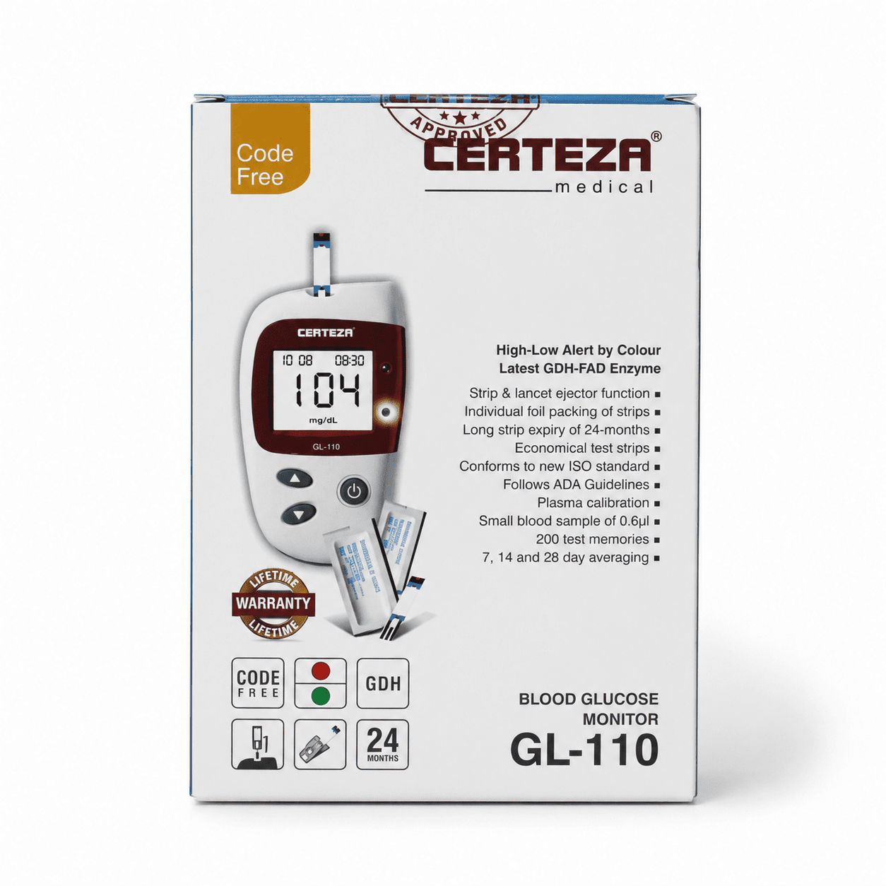 Certeza Blood Glucose Monitor GL-110 front box image