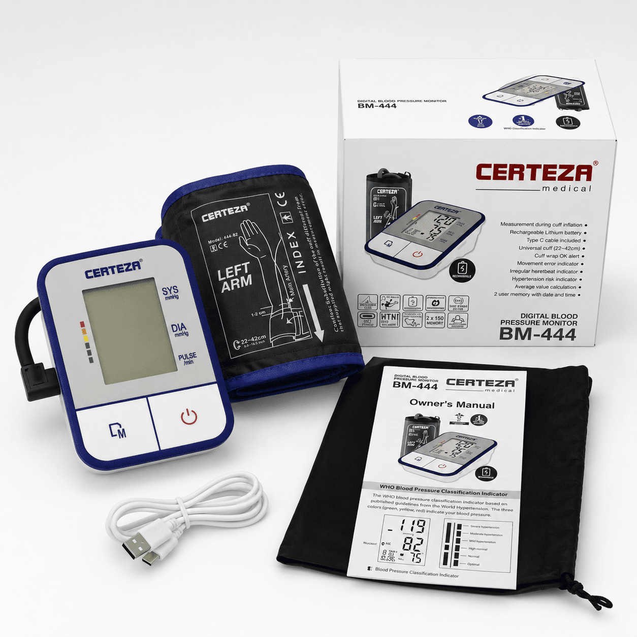 Certeza Digital Blood Pressure Monitor BM-444 box and accessories