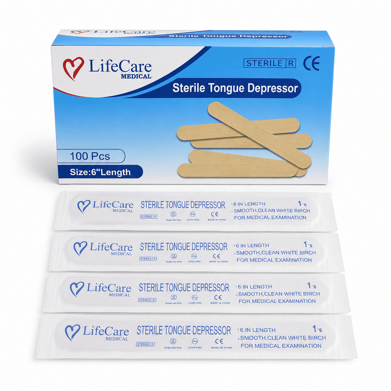 LifeCare sterile tongue depressor detail view available at Pak Care Surgicals