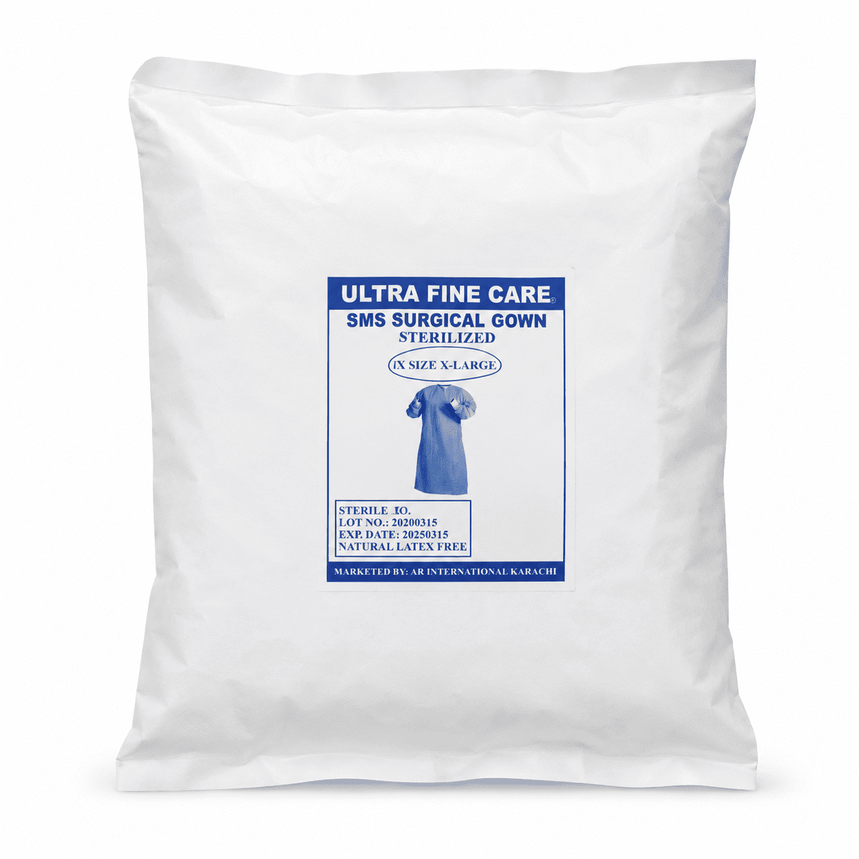 Ultra Fine Care SMS surgical gown front view available at Pak Care Surgicals